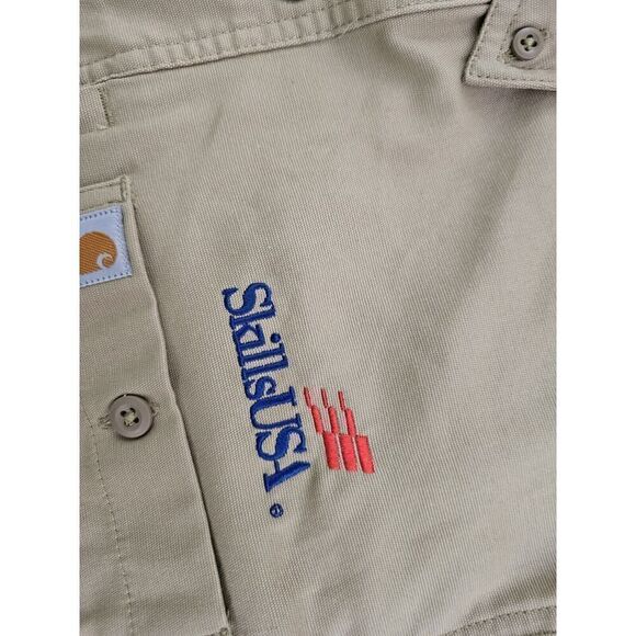 Men's Medium Carhartt Relaxed Fit 102537 Work Short Sleeve Shirt Button Up Tan - Picture 6 of 10